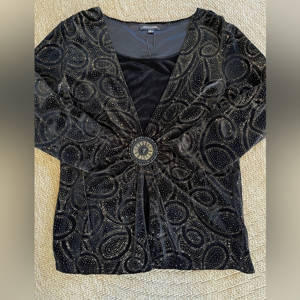 Y2K Notations velvet top faux cardigan set Black & Gold sparkle Medium (M) - Picture 6 of 14